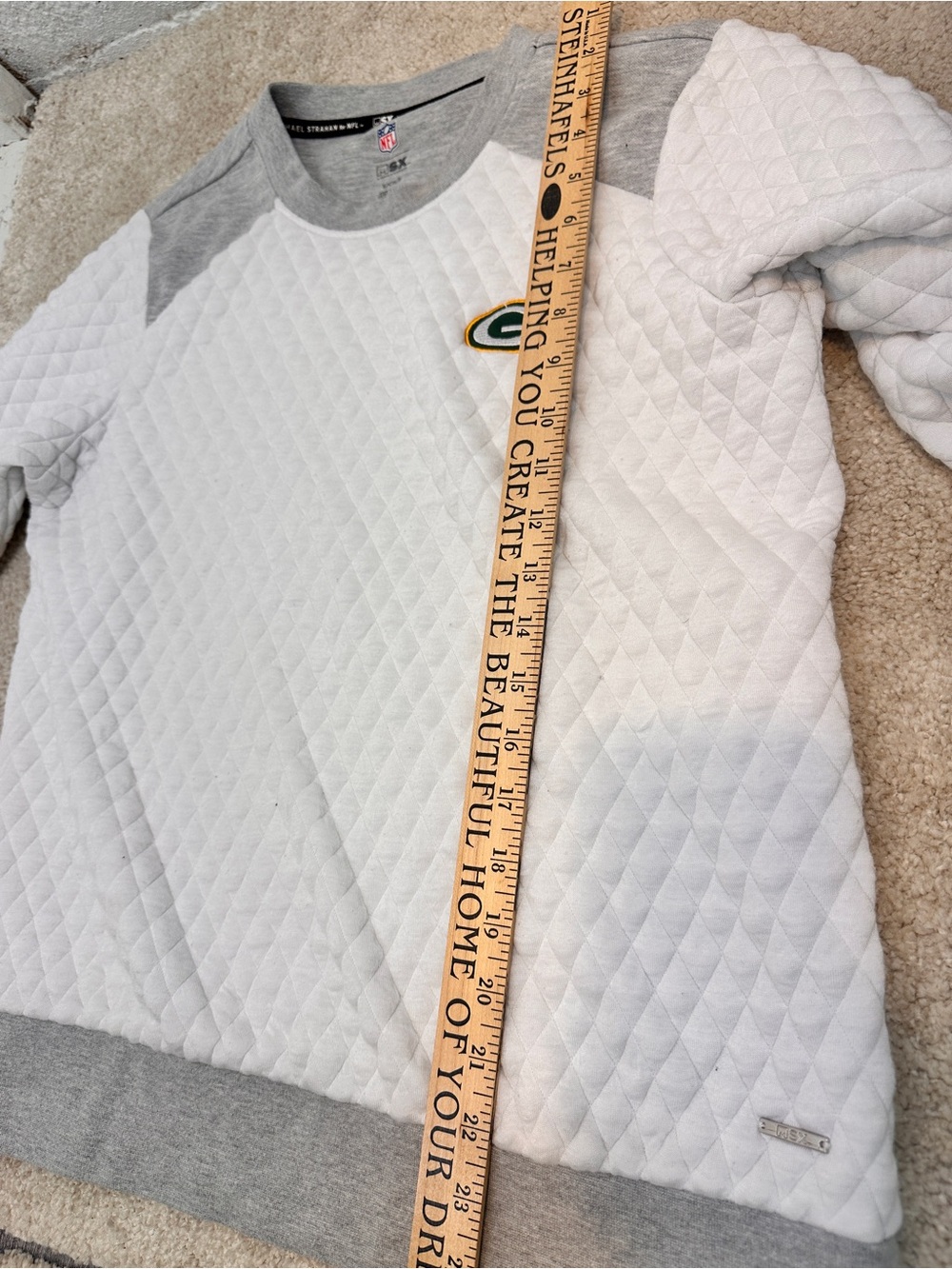 Green Bay Packers NFL Michael Strahan Quilted Sweatshirt Womens Small Gray White - Picture 10 of 10